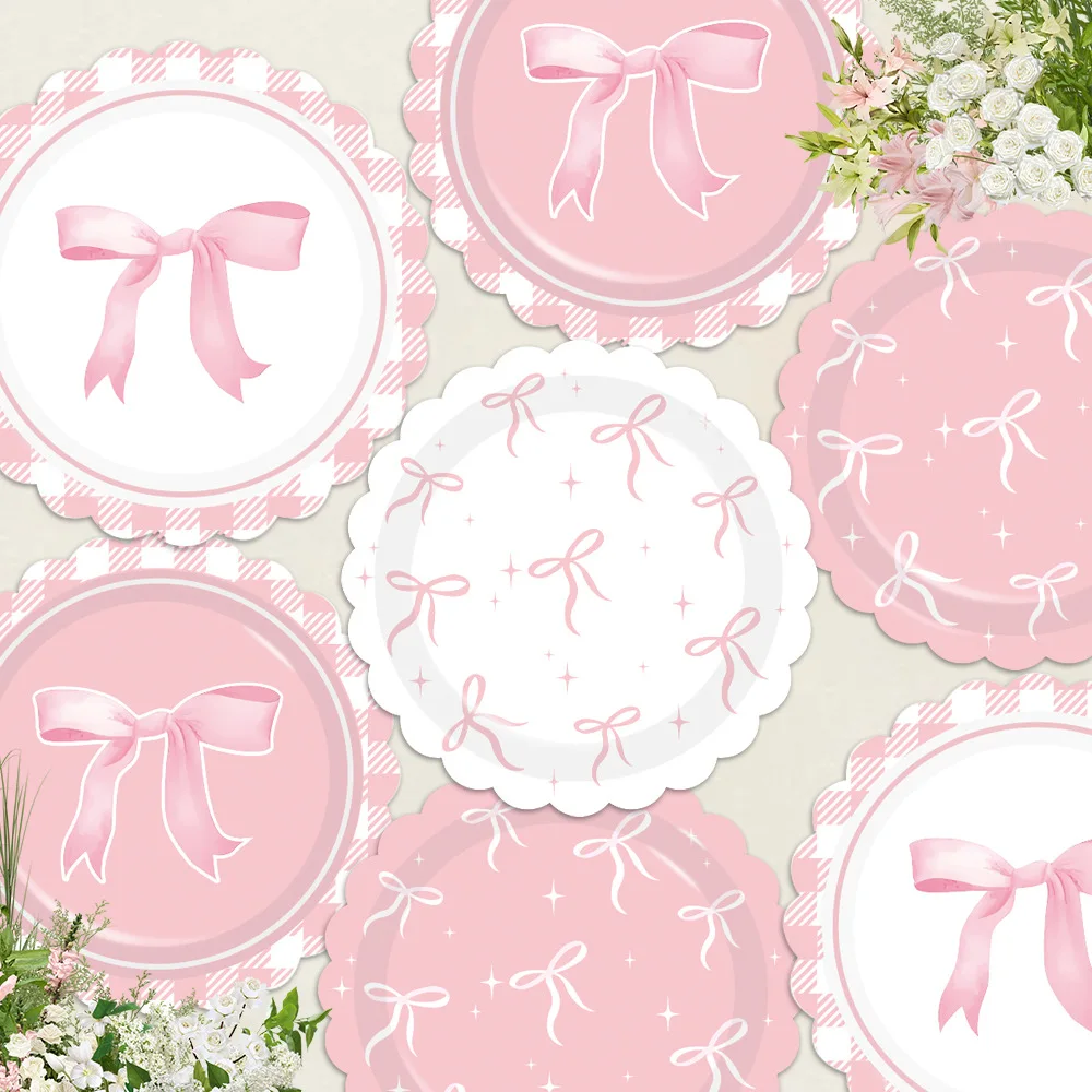 Pink Bow Party Plates Set