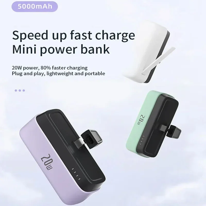 Multi-functional Mobile Power Compact PD20W Portable Mini Pocket Quick Charge 5000 MAh Home Outdoor Emergency Charging Bank