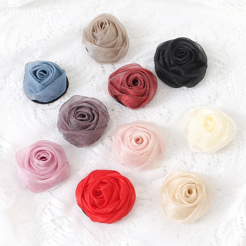 2/5Pcs Yarn Satin Artificial Rose Flowers Fake Flowers DIY Bridal Hairpin Clothing Crafts Accessories Home Wedding Decorations