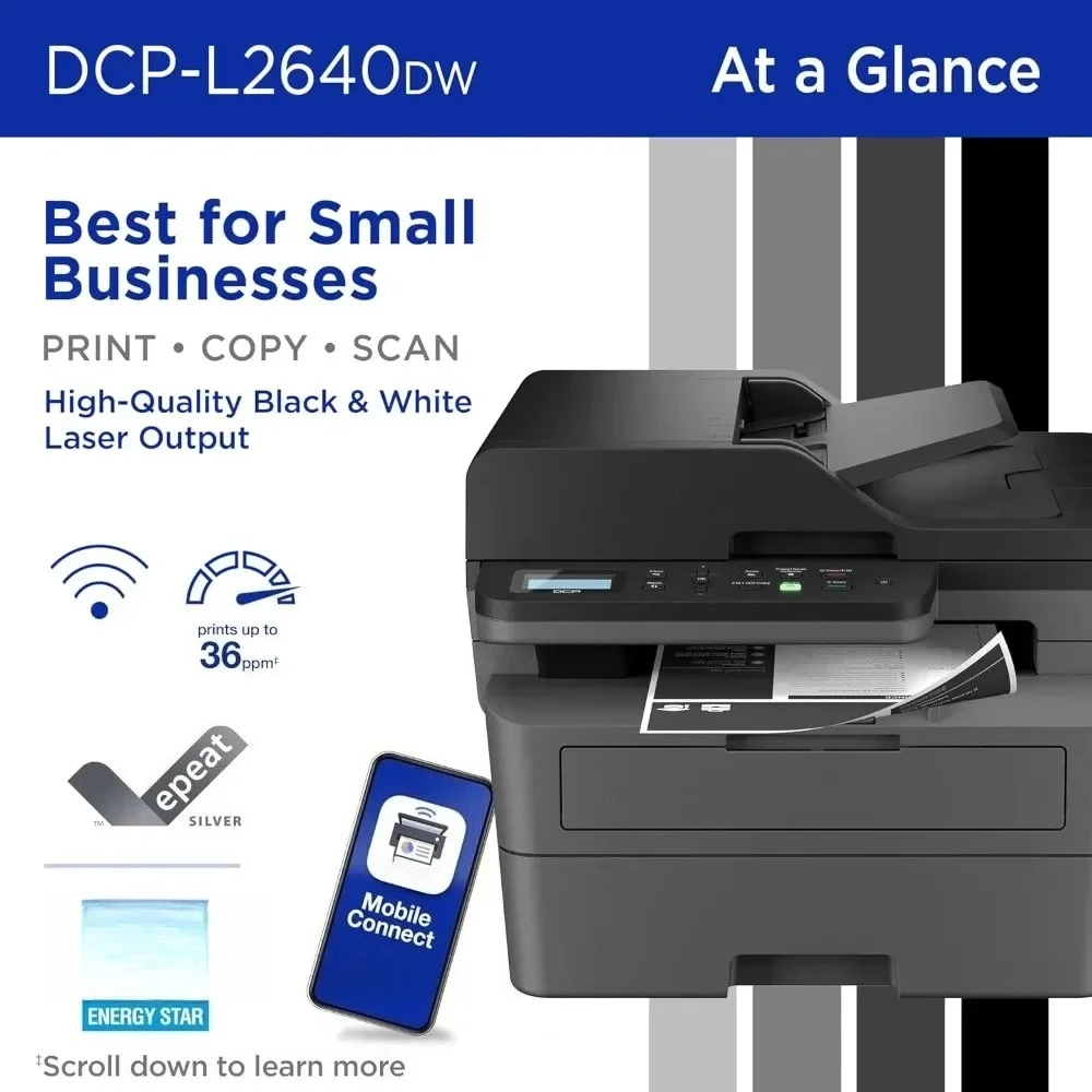 DCP-L2640DW Wireless Compact Monochrome Multi-Function Laser Printer with Copy and Scan, Duplex, Mobile