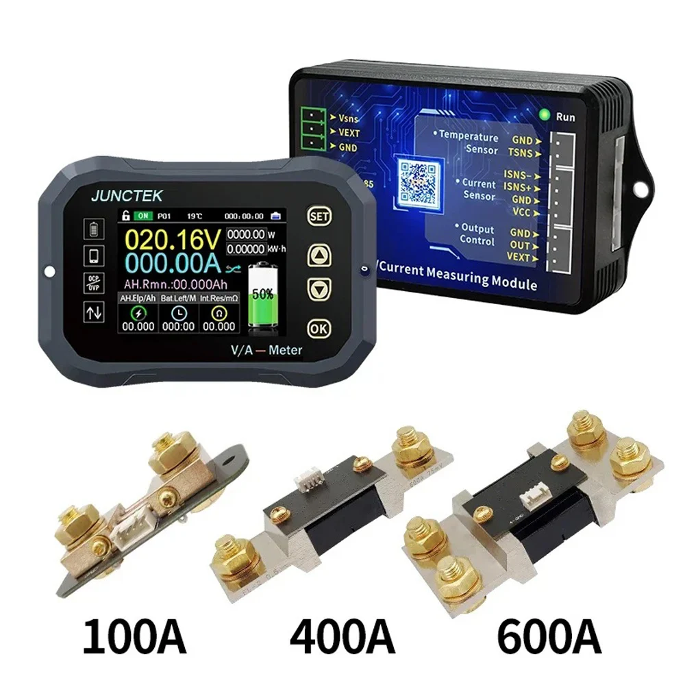 JUNTEK Battery Monitor Bluetooth KG140F DC 0-120V 100A 400A Tester Voltage Current VA Battery Coulomb Meter Capacity Indicator