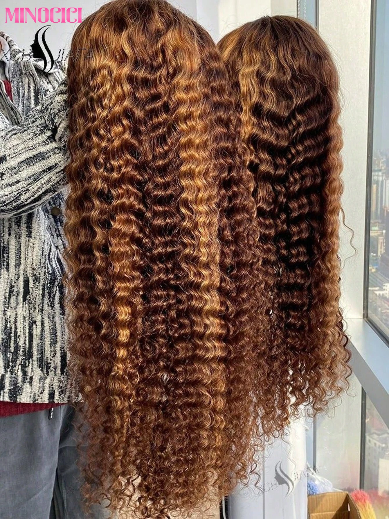 

13x4 Highlight Deep Wave Lace Front Wig Human Hair 250% Density Curly Human Hair Wig Pre Plucked P4/27 Ombre HD Lace Frontal Wig