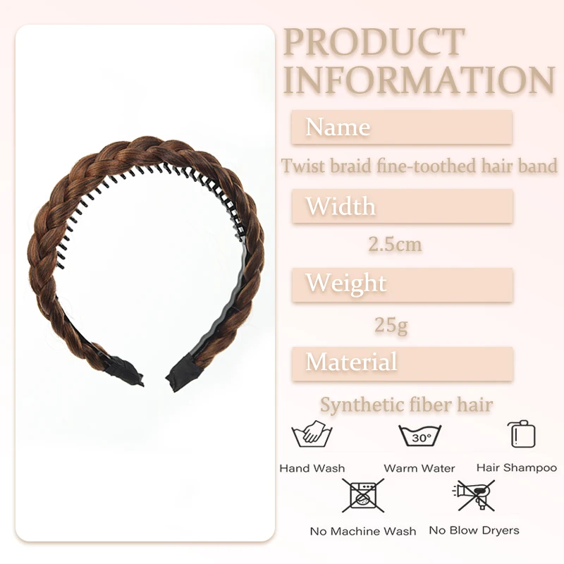 Wig headband fishbone braid anti slip headband imitation wig headdress high hair increment Fried Dough Twists braid