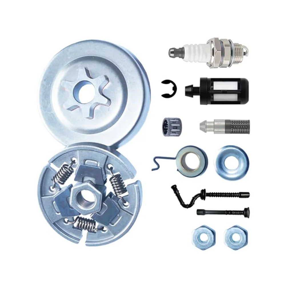 

Clutch Drum Replacement Kit Chainsaw Clutch 3 8 Spur Sprocket Kit E-clip Washer Fuel Filter Spark Component Hose X2