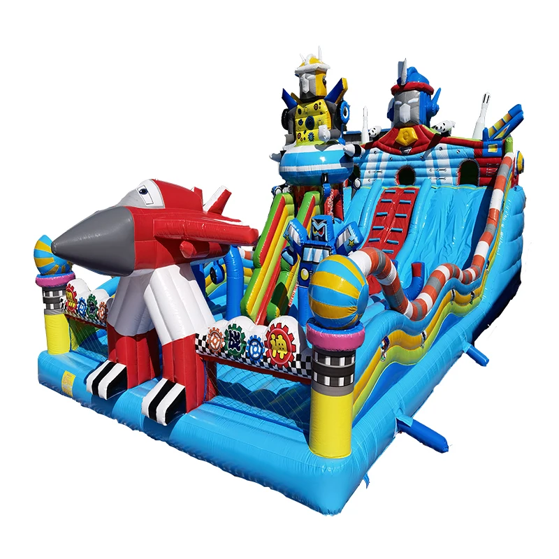 Heavy Duty PVC Transformer Robot Inflatable Bouncy Castle, Large Inflatable Slide Combo, Obstacle Course Play Center