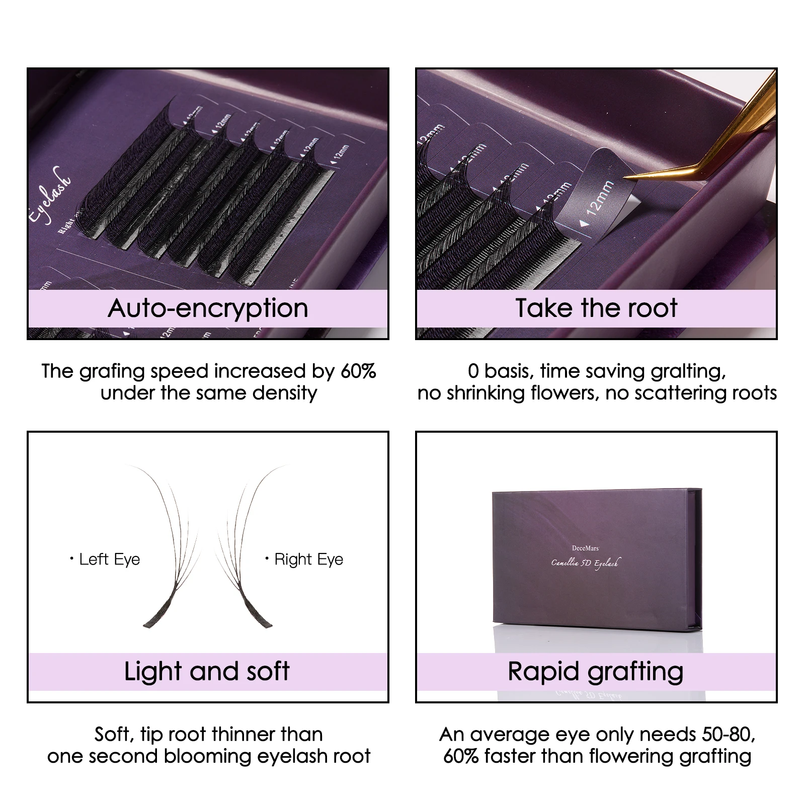 DeceMars Camellia 5D Eyelash Extensions Flying Eyelash for Makeup