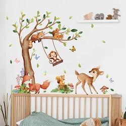 Forest Animals Large Tree Wall Sticker Monkey Fox Deer Kids Room Children Decals Nursery Home Room Décor Poster Mural Wallpaper