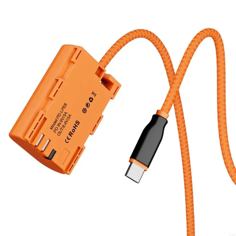 Y4QF USB Type C PD 9V إلى بطارية LPE6 لـ 80D 70D 60D 90D 5DIV كابل إمدادات الطاقة المستمر