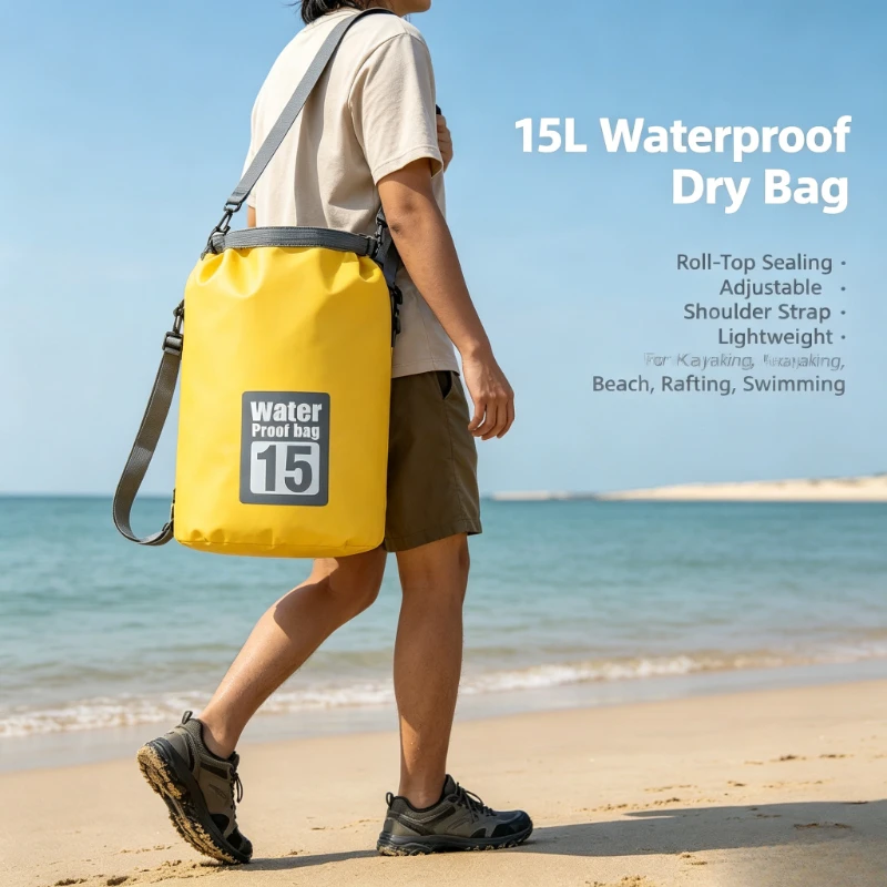 Camo PVC Waterproof Barrel Dry Bag Backpack, Fully Sealed Floating Water Proof Storage Sack for Swimming Beach Kayak Rafting