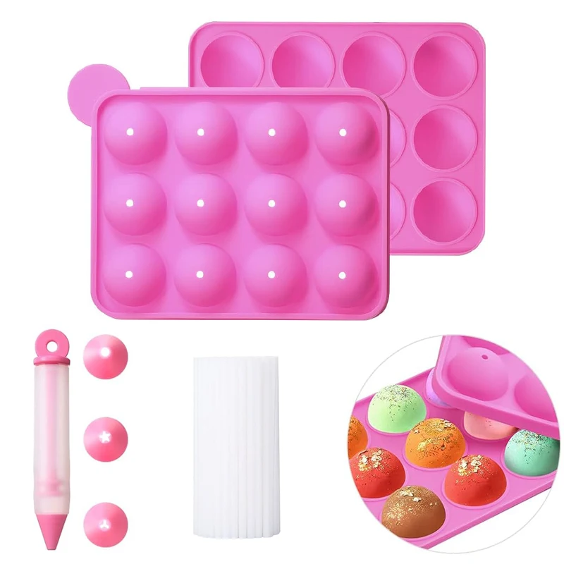 Cake Pop Silicone Mold With Sticks Decorating Pen Hard Candy Maker Set Lollipop Party Cupcake Baking Mold Kitchen Accessories