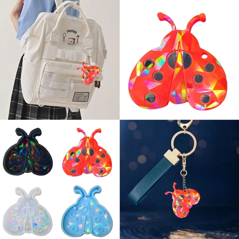 Light and Shadow Keychain Pendant Silicone Molds Ladybug-shape Holographic Mold DIY Ornaments Mould for Birthday Gift