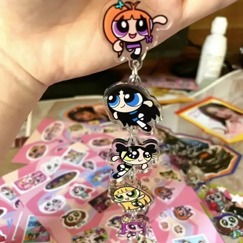 The Powerpuff Girls anime peripheral cartoon cute double-sided acrylic keychain creative girl heart bag pendant accessories gift