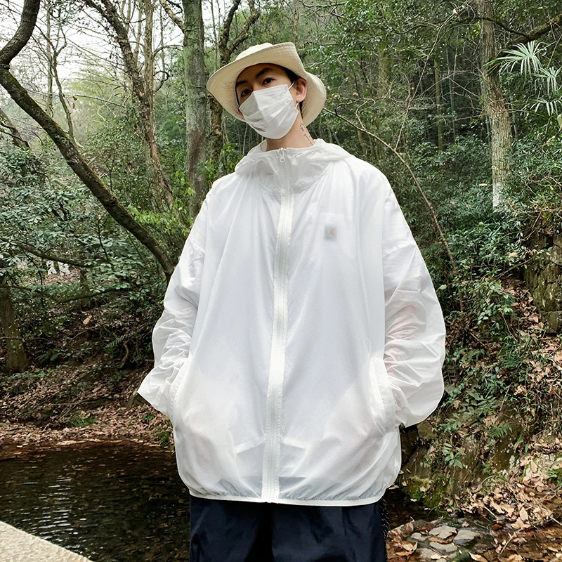 

Men's Summer Thin Breathable Hooded Outdoor Casual Sports Jaet Large Size Sun Protection Clothing Zipper Closure Long Sve