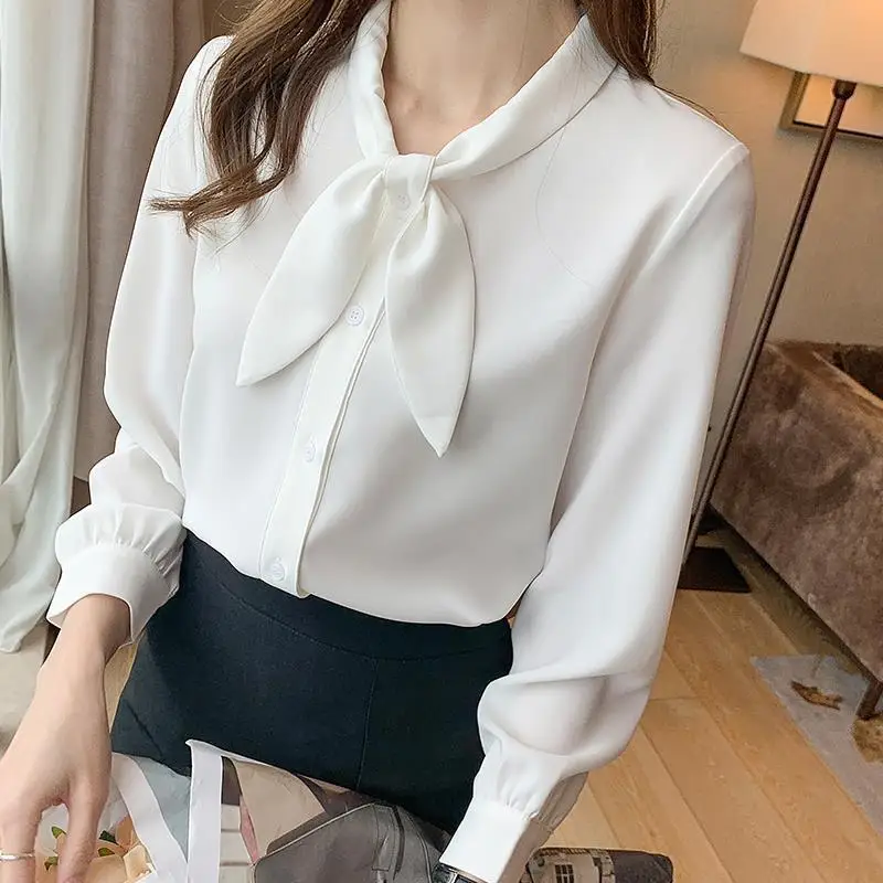 2024 Spring and Autumn New Elegant Women\'s Shirt Long-sleeved Base Shirt Women\'s Loose Chiffon Shirt Inner and Outer Blouse