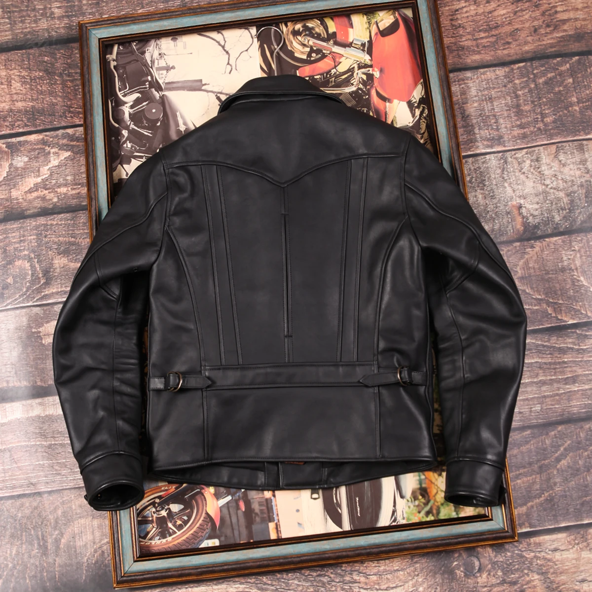 SDC1050 Asian Size Super Top Quality Heavy Genuine Japan Vegetable Tanned Cow Leather Slim Classic Cowhide Stylish Rider Jacket