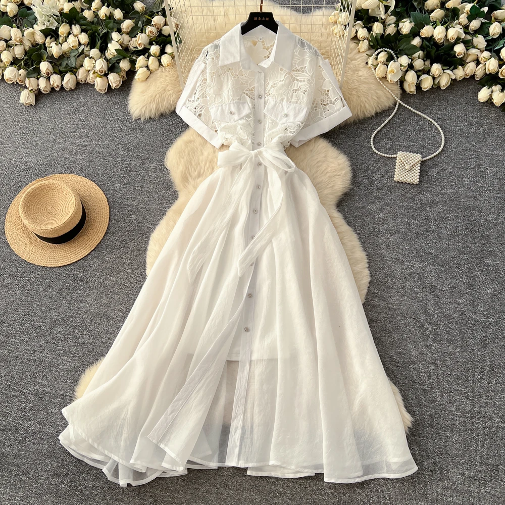 فستان أنيق بأكمام قصيرة مفرغ من Fairycore أنيق للحفلات النسائية فستان عتيق للخريف على شكل حرف a #4