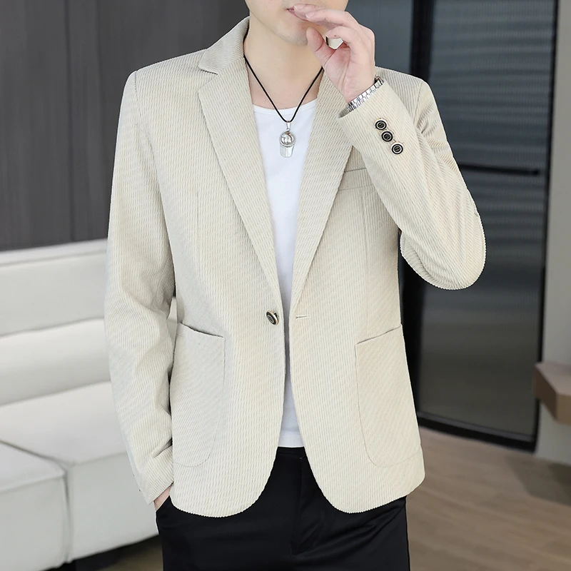 

Повседневный мужской вельветовый пиджак приталенного кроя в британском стиле, однобортный, для весны и осени, для молодежи, городской стиль