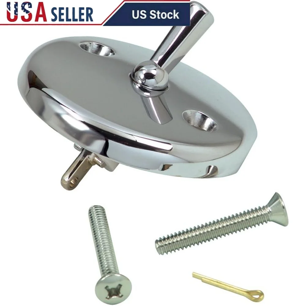 

Bath Tub Overflow Plate with Trip Lever Chrome Durable Metal Construction 2 Hole Design Includes Screws Cotter Pin Surface Mount