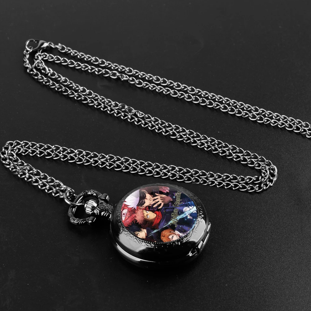 Jujutsu Kaisen reloj de bolsillo de cuarzo con temática de Anime, clásico y popular, esfera blanca, collar de números romanos, regalo para hombre y mujer