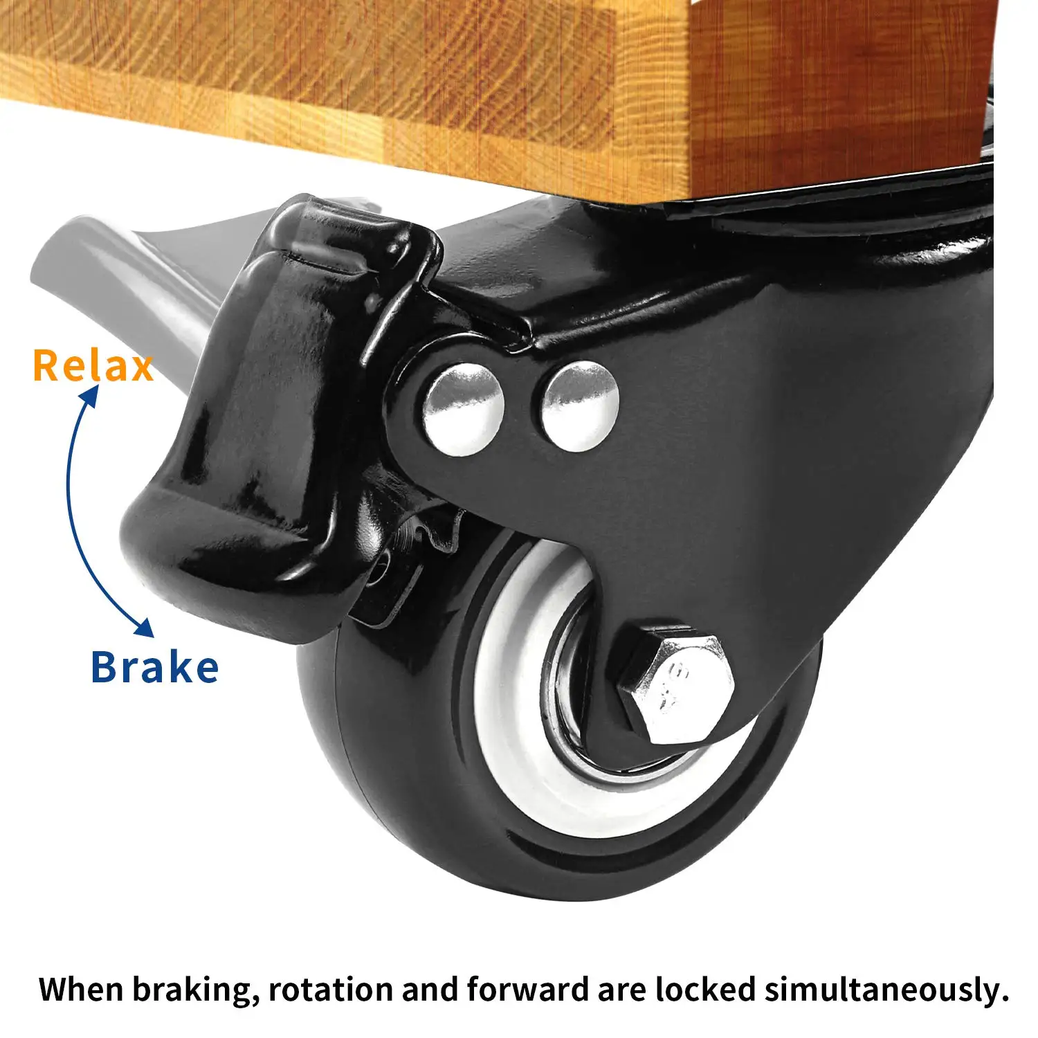 Modern heavy duty steel rotary plate casters with double brakes (4-piece set) - 360 degree steering, suitable for industrial,