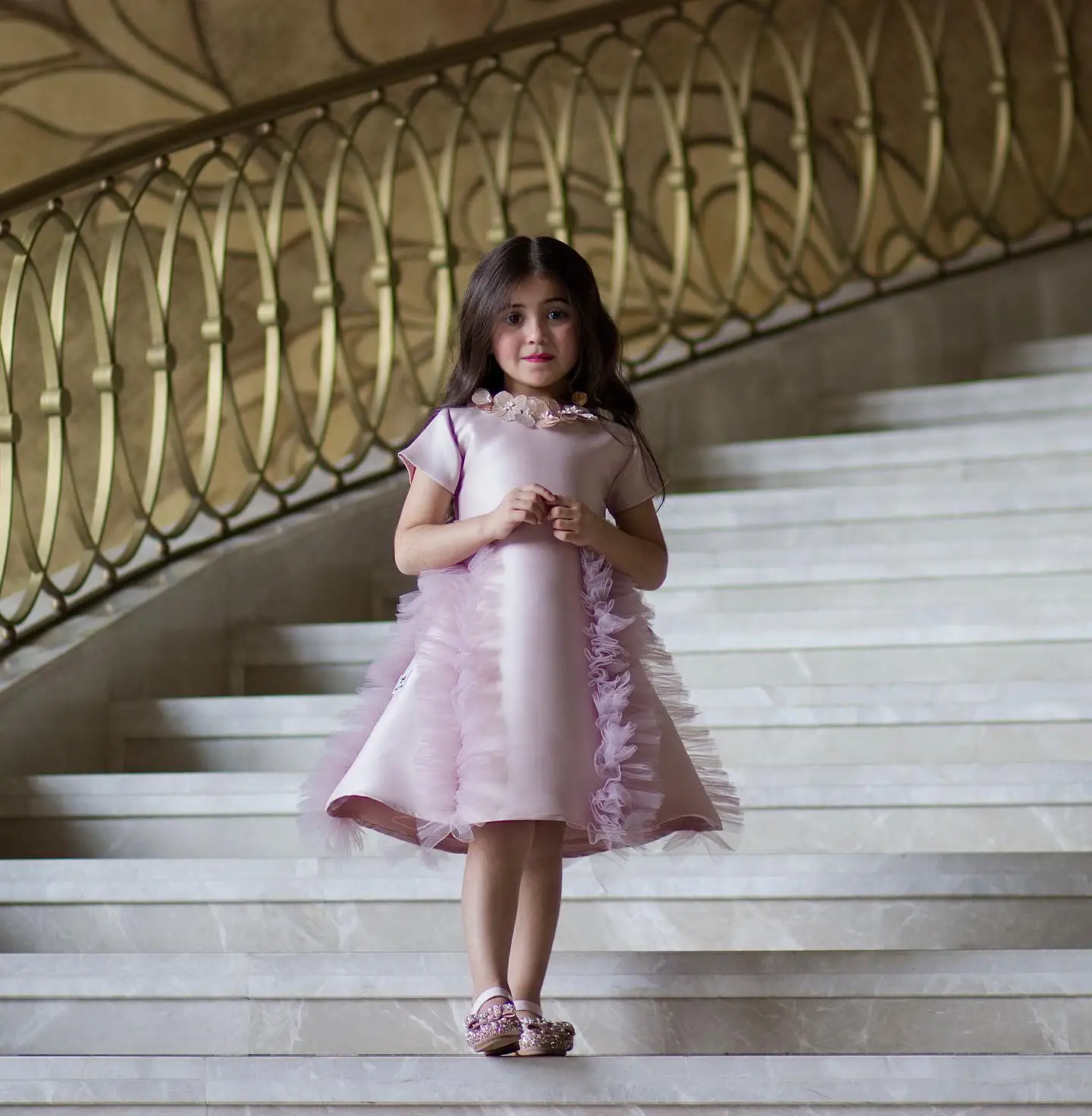 

Jill Wish M012 PLilac Satin Flower Girl Dress High Neck Knee Length Birthday Festival Wedding Party Pageant Gown for Children