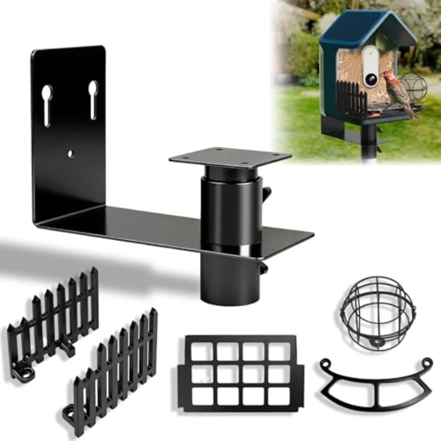 

Универсальная настенная кормушка для птиц Bird Buddy с металлическим защитным кожухом для семян/3 удлинителями для перекладин и боковыми ограждениями/металлическим шаром для кормления из смолы