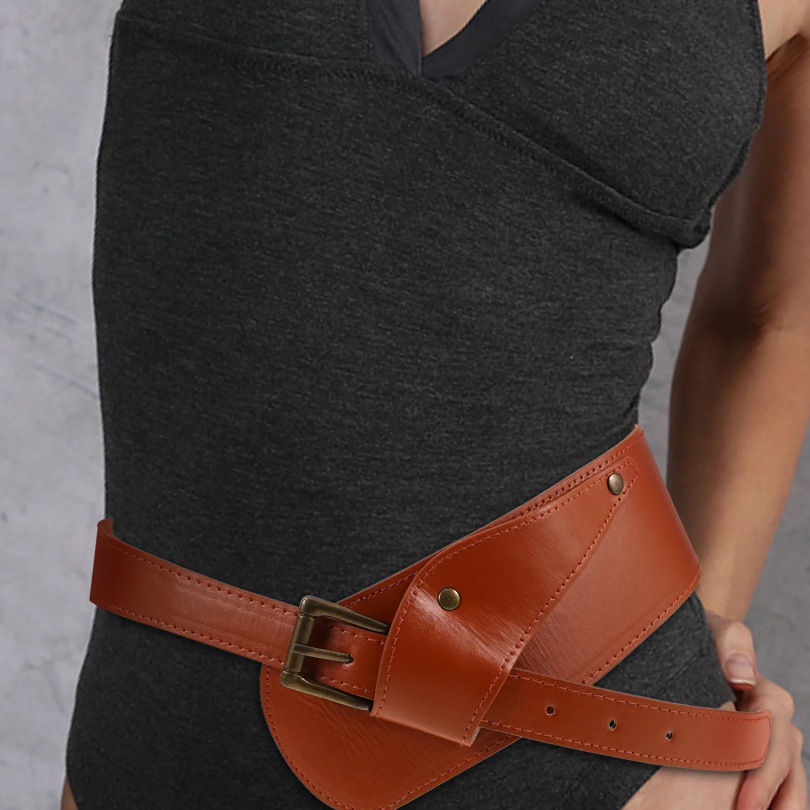 واسعة الخصر للنساء فو عالية الخصر Cinching ريترو ستايل حزام ملابس مكتنزة حزام لف لملابس غير رسمية #5