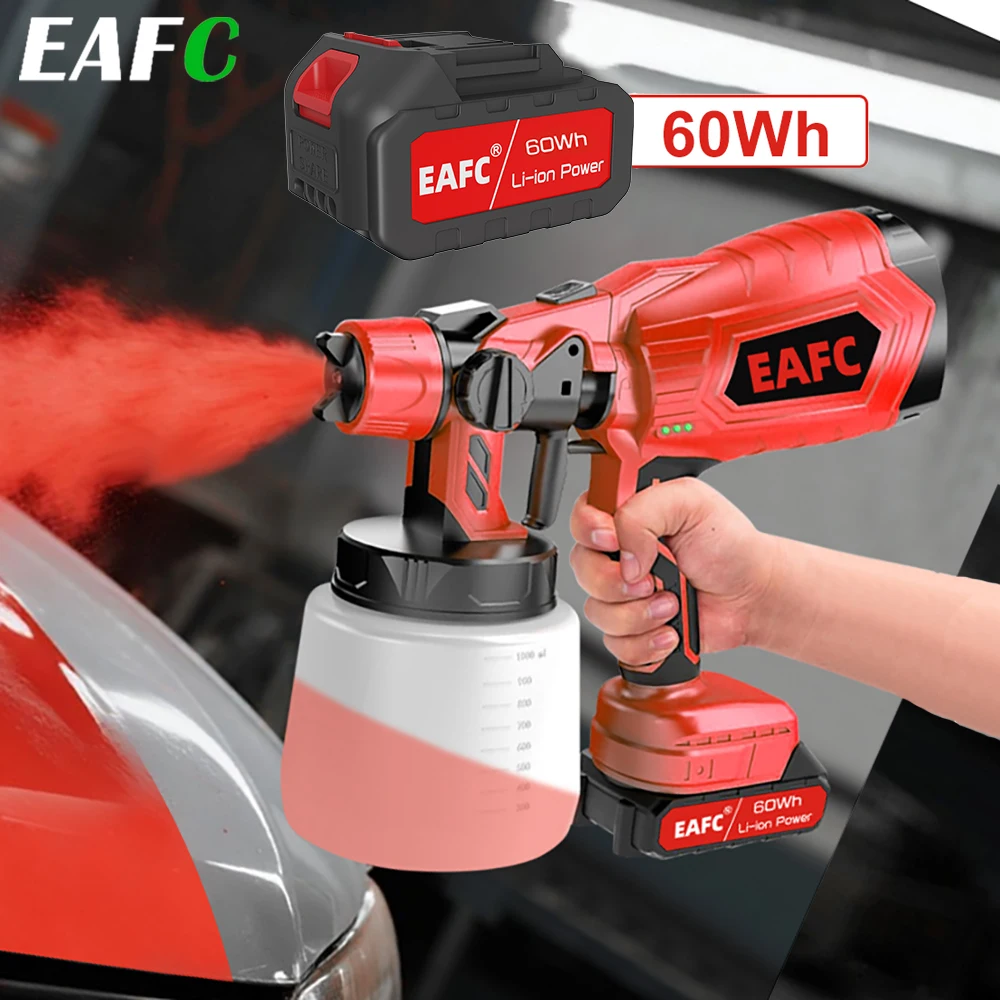EAFC Pistola a spruzzo elettrica senza fili da 1000 ml, potente spruzzatore di vernice, ricarica USB, aerografo per rivestimento automatico di mobili e acciaio, con batteria