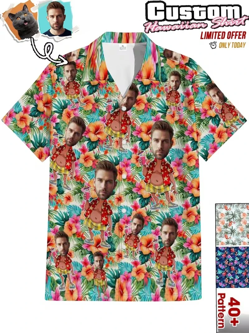 

Custom Face Hawaiian Shirts Funny Personalized Diy Muscular Man 3d Printed Beach Tropical Shirt Hawaii Vacation Y2k Tops Blouses