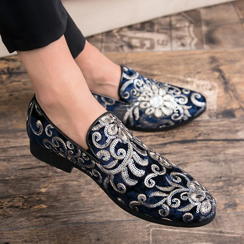 Men's Shoes Fashion Personality High-end Solid Color Imitation Suede Sequin Applique Low-heel Comfortable Casual Loafers