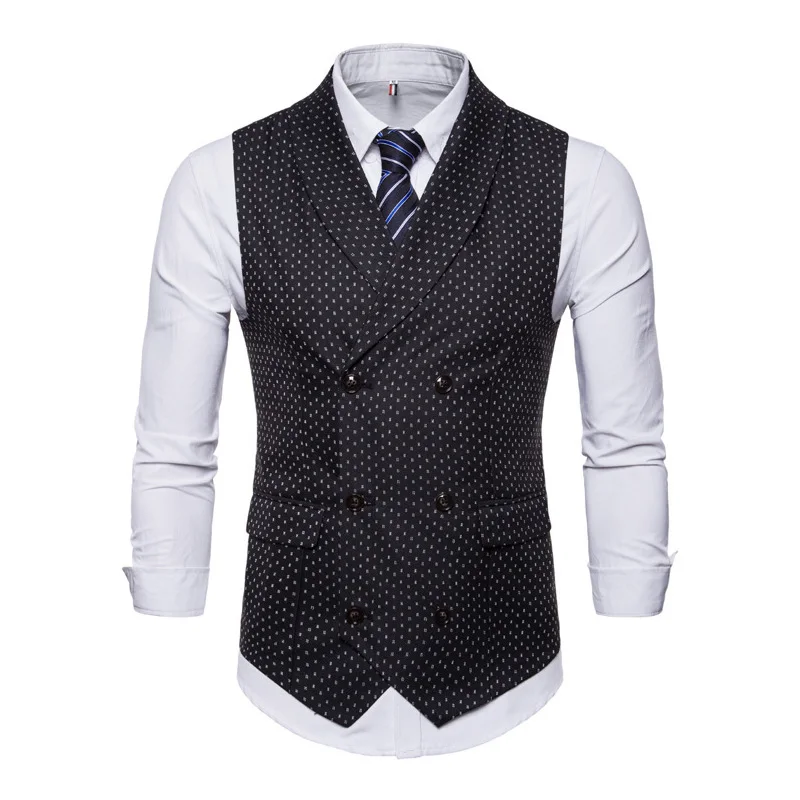 #SV01 # New Men's Business Casual Suit Vest Personalized Flip Collar Print Slim Fit Double breasted Horse Clip