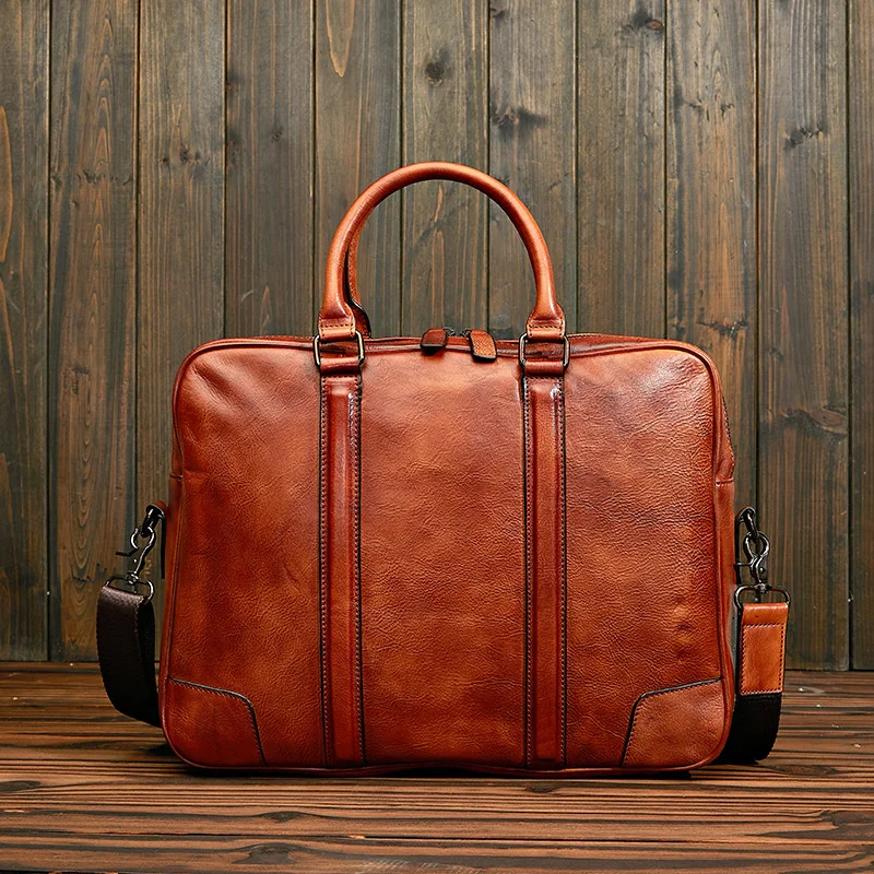 Vintage Cow Leather Briefcase For Men Genuine Leather Handbag Business Laptop Bag Male Luxury Shoulder Messenger Bag