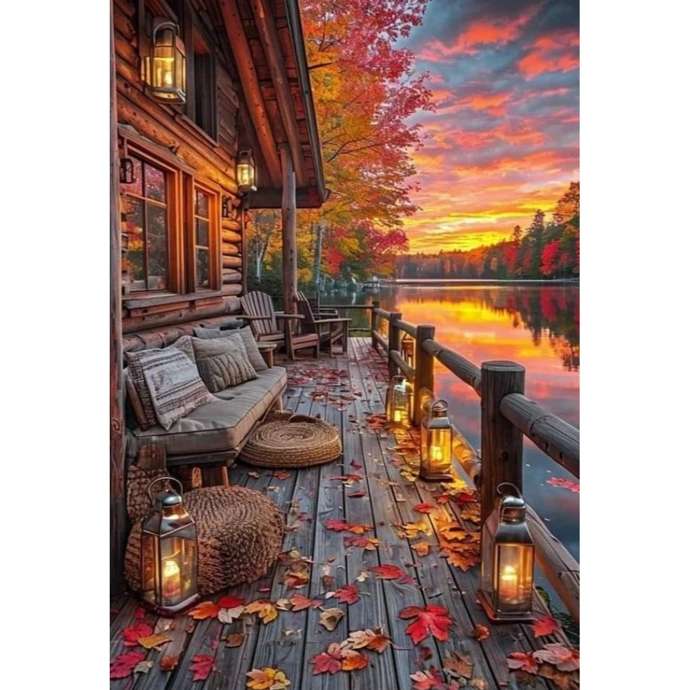 

500/1000/1200/2000 PCS Jigsaw Puzzles Sunset Glow House Travel Landscape Family Activity Games for Bedroom Home Decor Gift