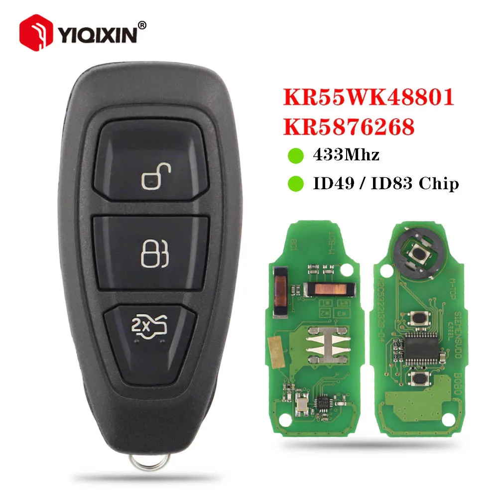 Smart Remote Key For Ford Ecosport Kuga Focus C-Max Mondeo Fiesta B-max S-max Galaxy 2011 2012 2013 2014 2015 433MHz ID49 Chip