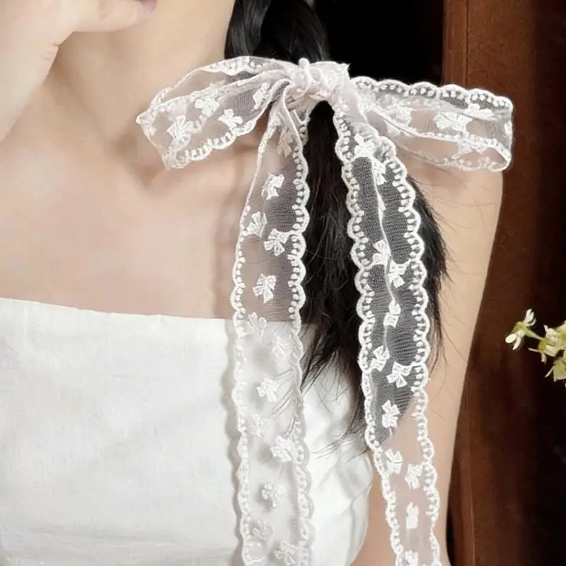 Embroidered Lace Hair Scarf Soft Sheer Texture Delicate Pattern For Hair Styling Bag Decoration Daily Wear