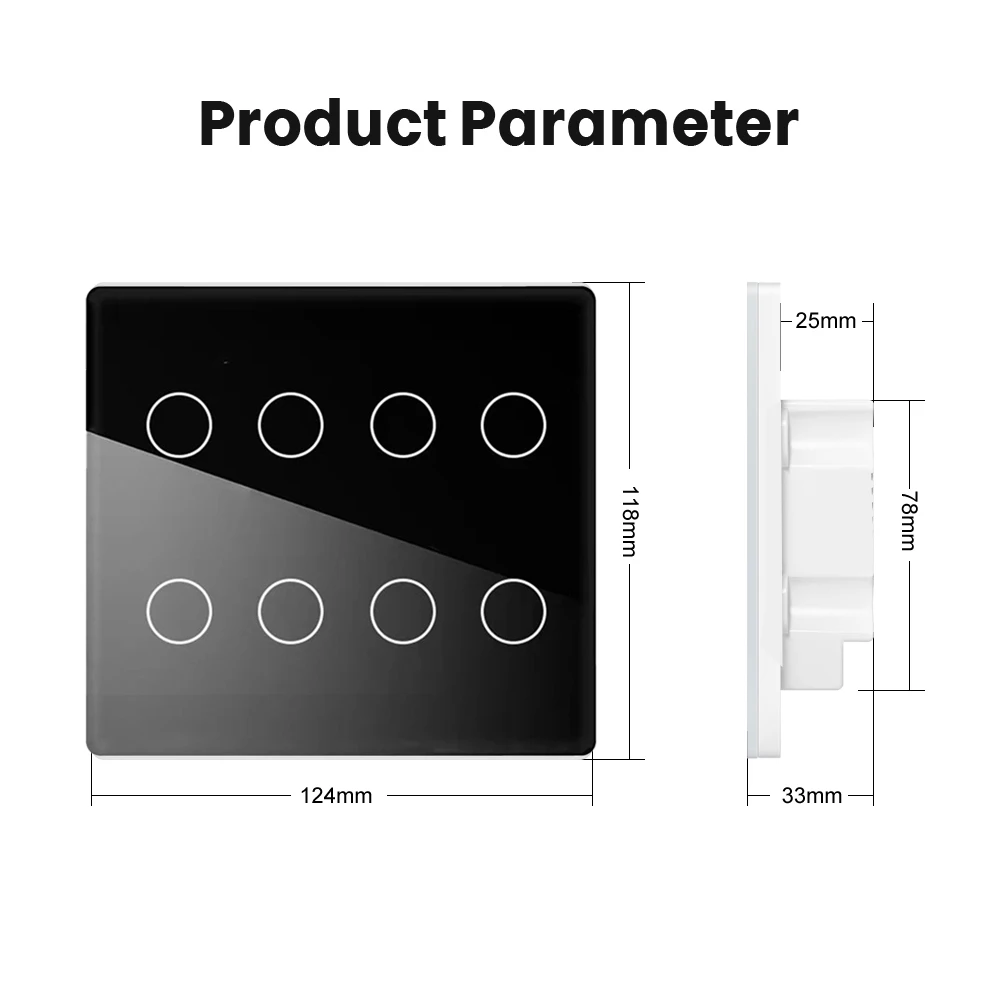 Shawader Tuya Brazil 4x4 Smart Life WiFi Wall Light Switch 4/6/8Gang Touch Sensor Glass Panel Remote Control Alexa Google Home