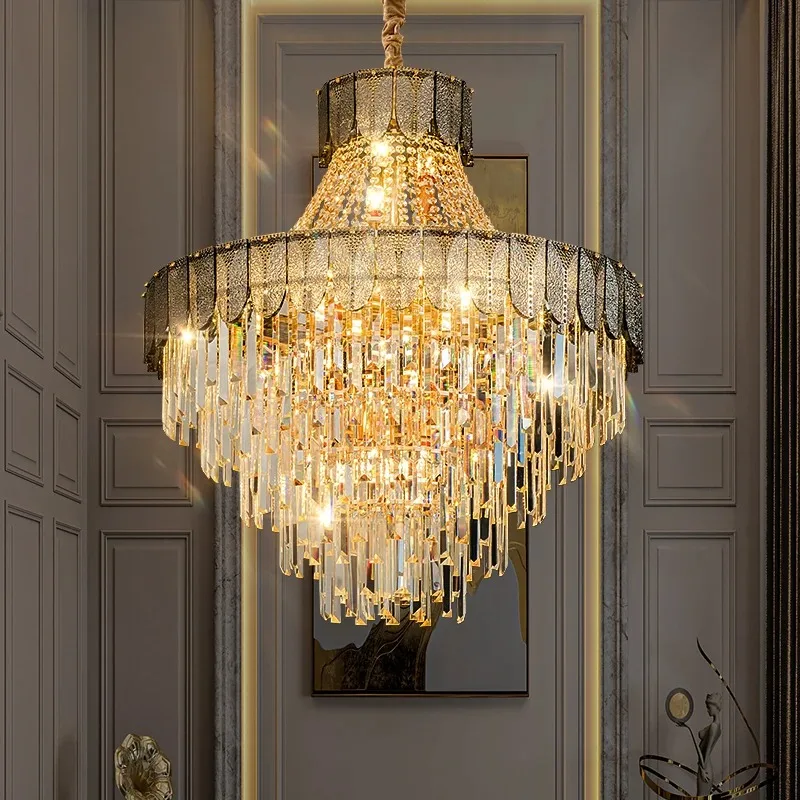 Duplex Building Light Luxury Crystal Chandelier Luxurious Atmosphere High-End Modern Living Room Main Light Villa Light Fixtures