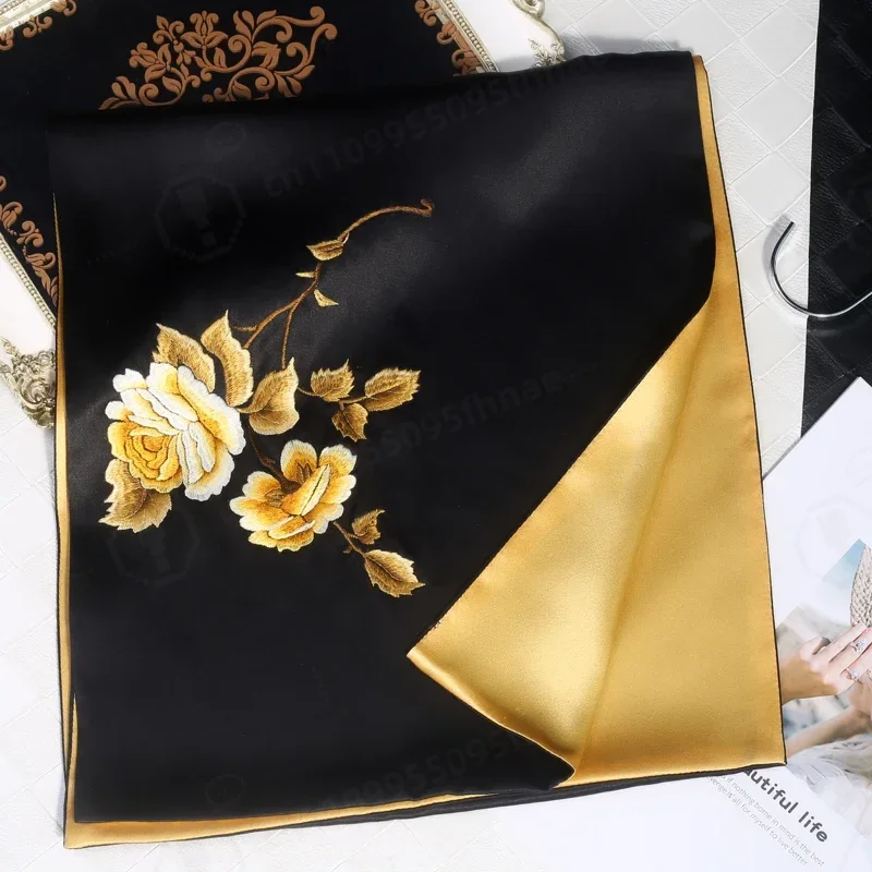 Thick Luxury  Gift Real Silk Cheongsam Shawl Embroidered Handmade Double layer 16MM 100% Silk Scarf Women   Middle-Aged Mother