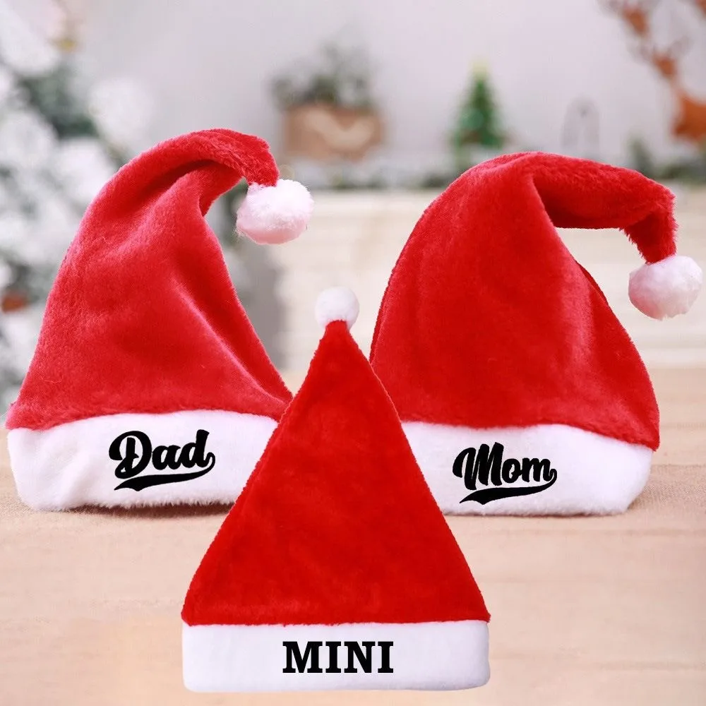 DAD MOM MINI Embroidered Family Matching Santa Hat Thick Fluffy Christmas Santa Cap Soft Parent-Unisex Santa Hat