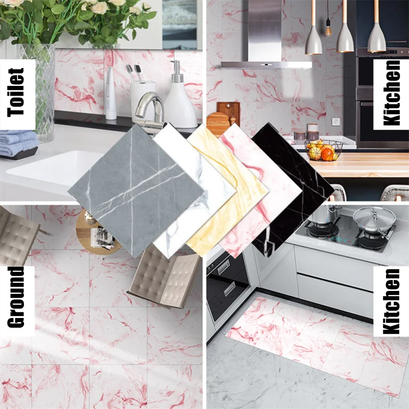 White & Black Marble Tile Sticker Kitchen Backsplash Oil-proof Waterproof  Bathroom Home Decor Wall Decals Art Mural