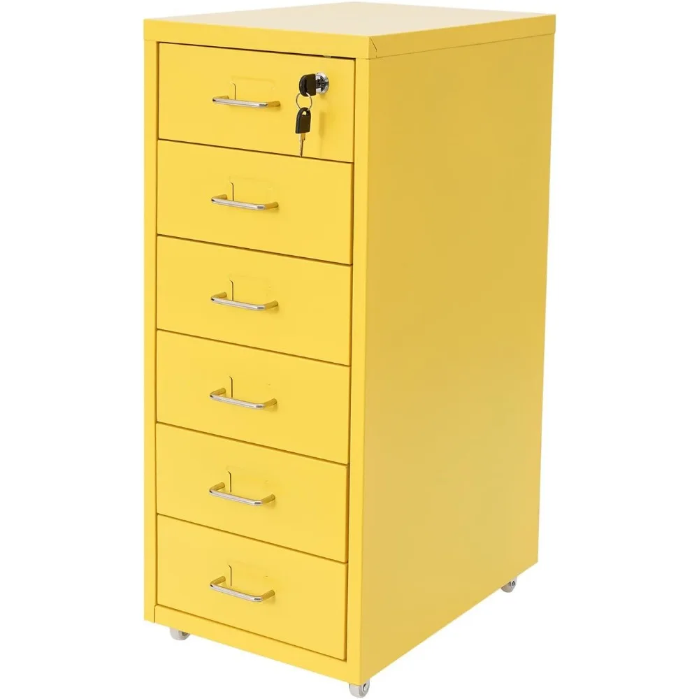 

Офисный шкаф для документов с 4 колесами, 6-ящикный металлический небольшой вертикальный шкаф для документов с 2 замками, мобильный шкаф для хранения файлов с гладкими краями