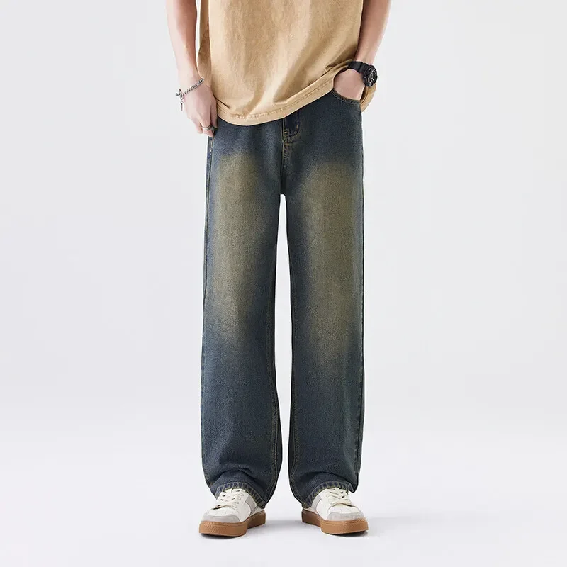 

Pop Blue Baggy Jeans Men Fashion Casual Retro Straight Jeans Men Streetwear Hip-hop Loose Vintage Jeans Mens Denim Trousers M-3X
