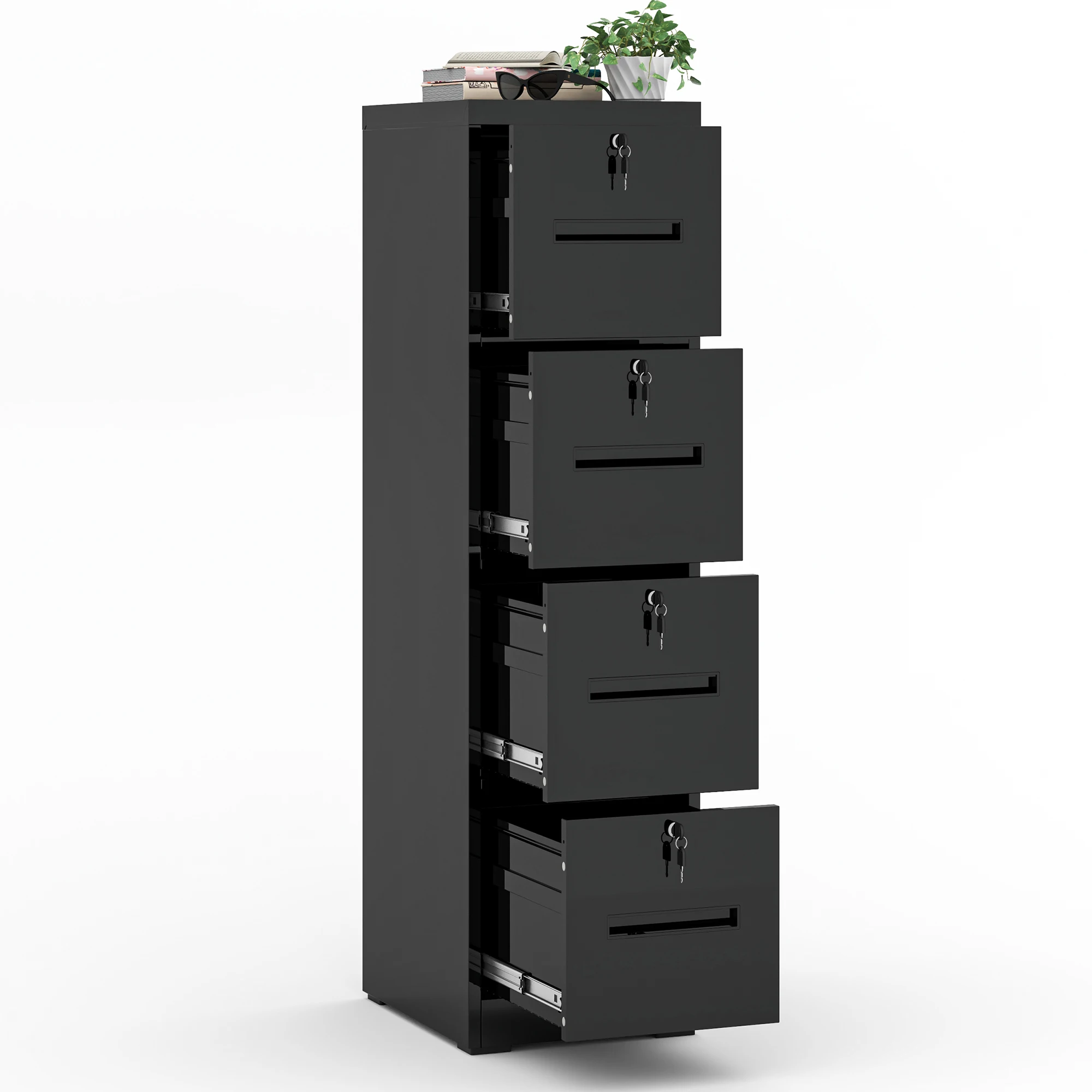 

4 Drawer Metal Vertical Black Filing Cabinets With Individual Lock for Home Office Letter/Legal/A4/F4 Size