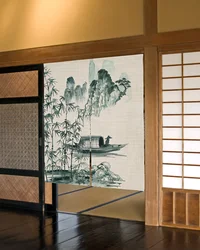 Chinese Painting Door Curtain Landscape Bamboo Boat Restaurant Kitchen Entrance Partition Japanese Doorway Curtains Half-Curtain