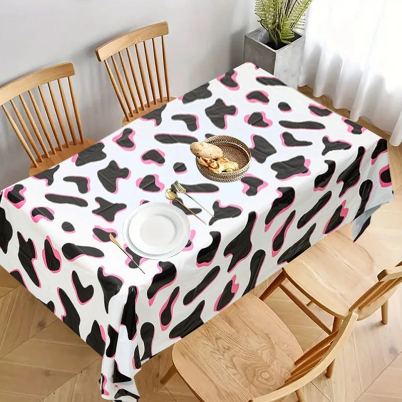 Farm Cow Black White Pink Cow Print Disposable Rectangle Tablecloth Farm Animal Themed Table Cover Happy Birthday Party Supplies