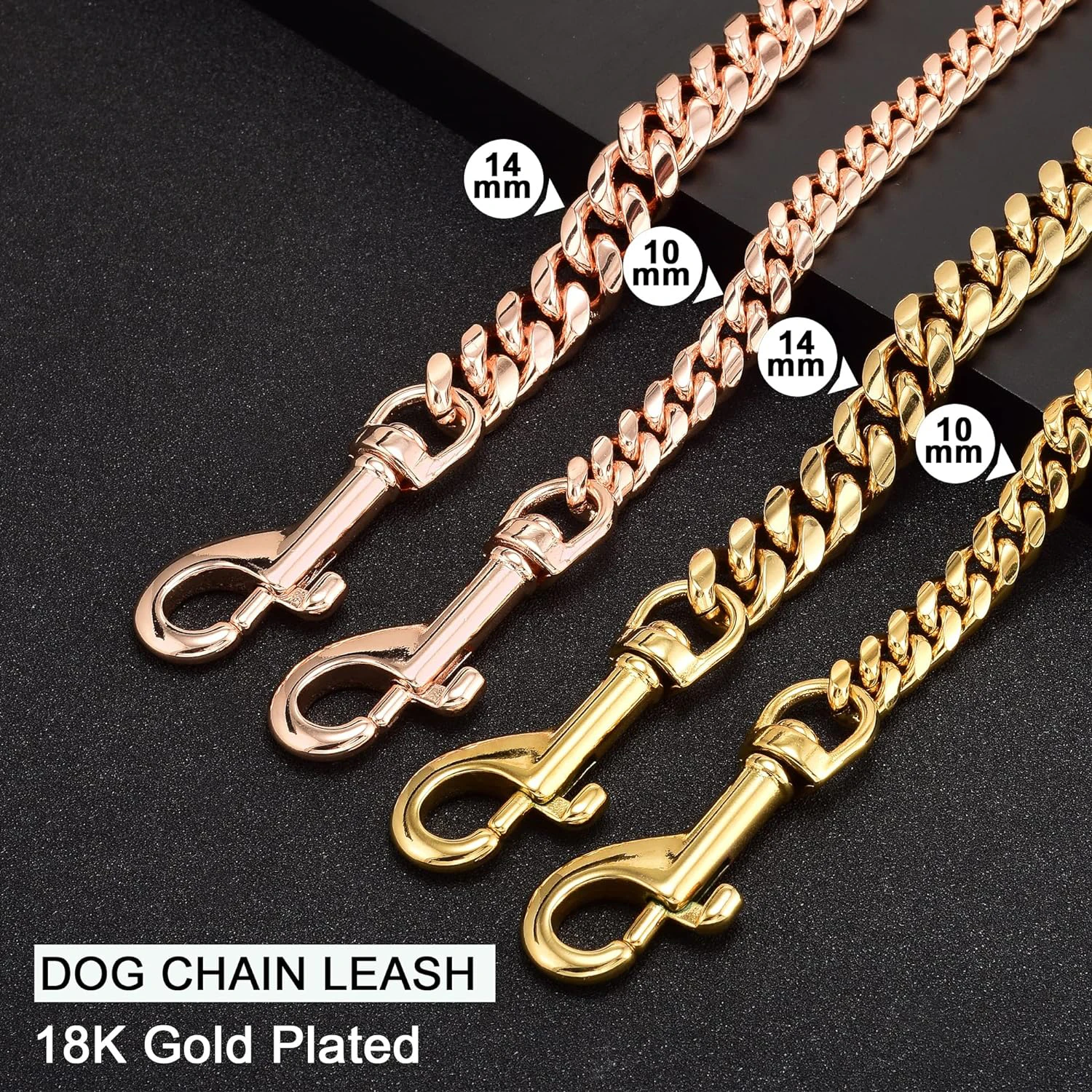 Stainless Steel Metal Chew Proof Dog Lead Chain 14MM Gold Dog Leash for Dogs Pet Traction Rope