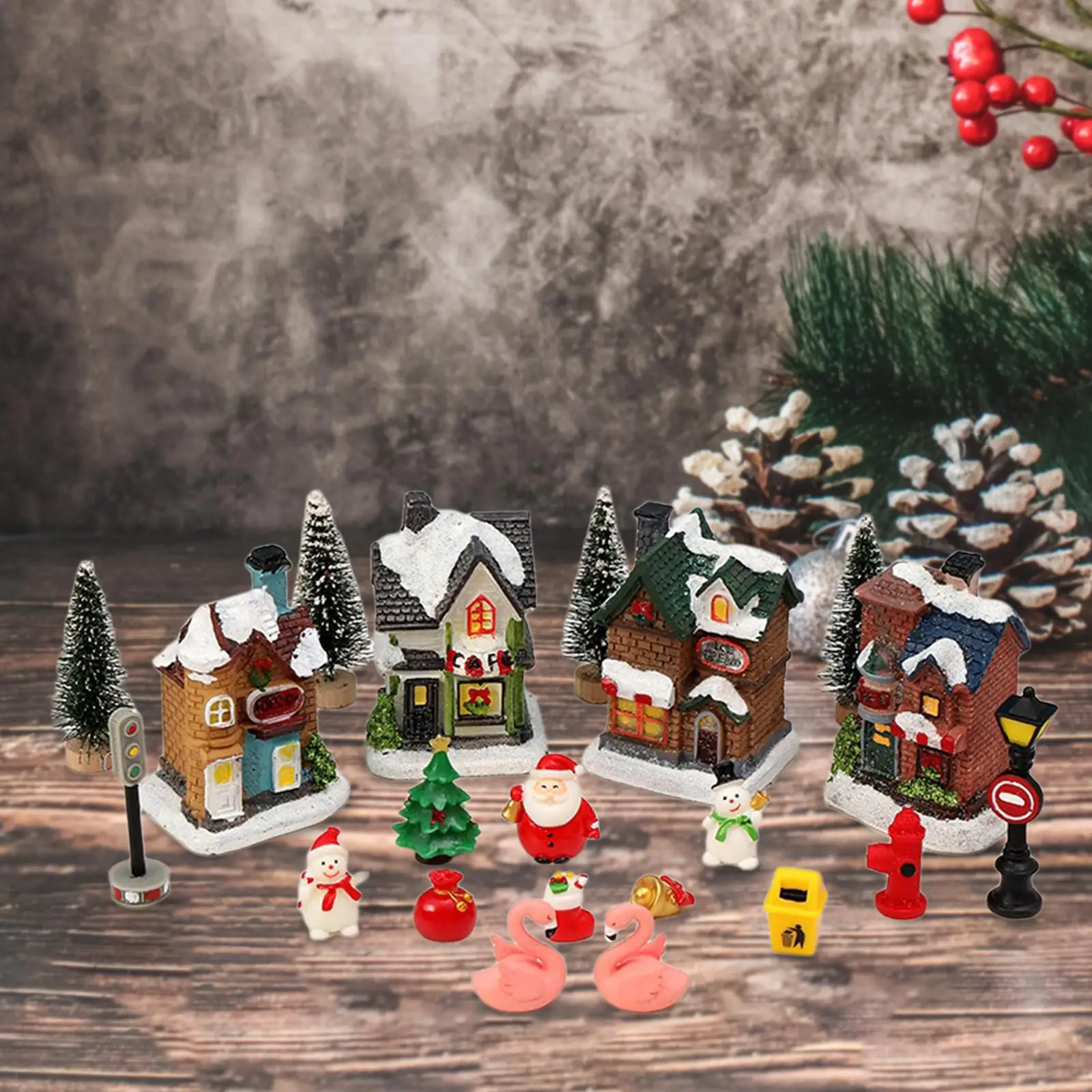 Christmas Glowing Village House Scene Figurines LED Lighted Christmas Decoration for New Year Home Decor Winter Festival