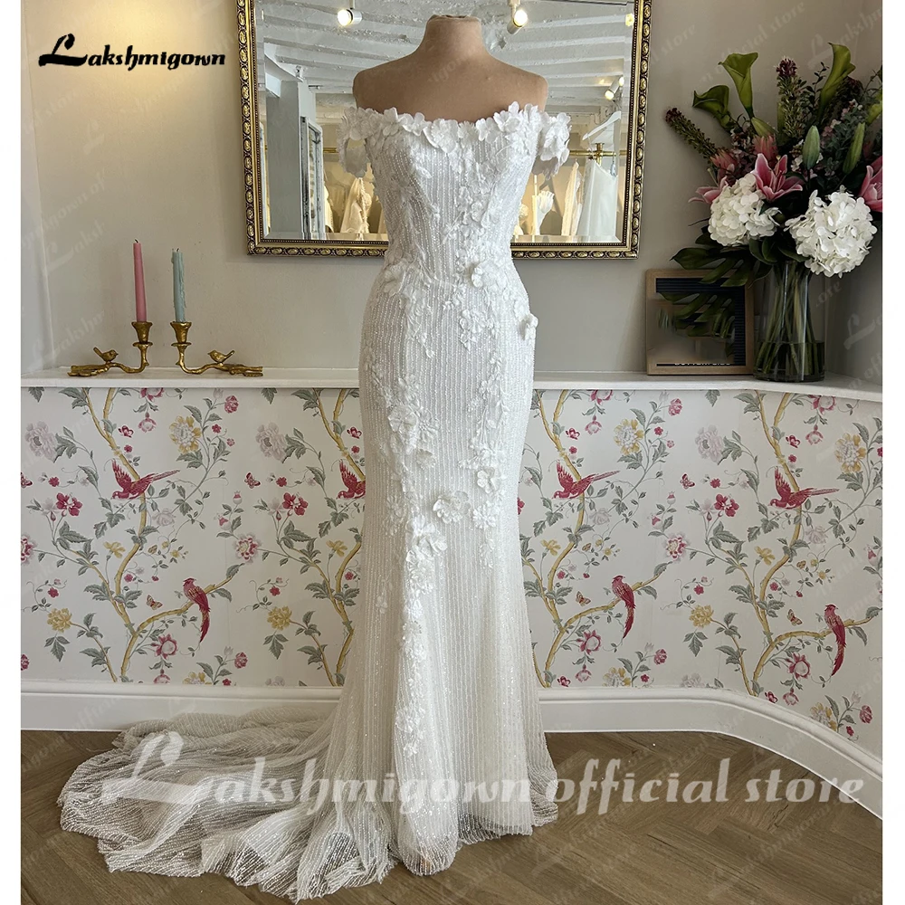 Lakshmigown Moonlight Funkelnde Hochzeitskleider Meerjungfrau Off-Shoulder Applikationen Pailletten Brautkleid Abnehmbarer Schleppen Maßanfertigung – Detail 7