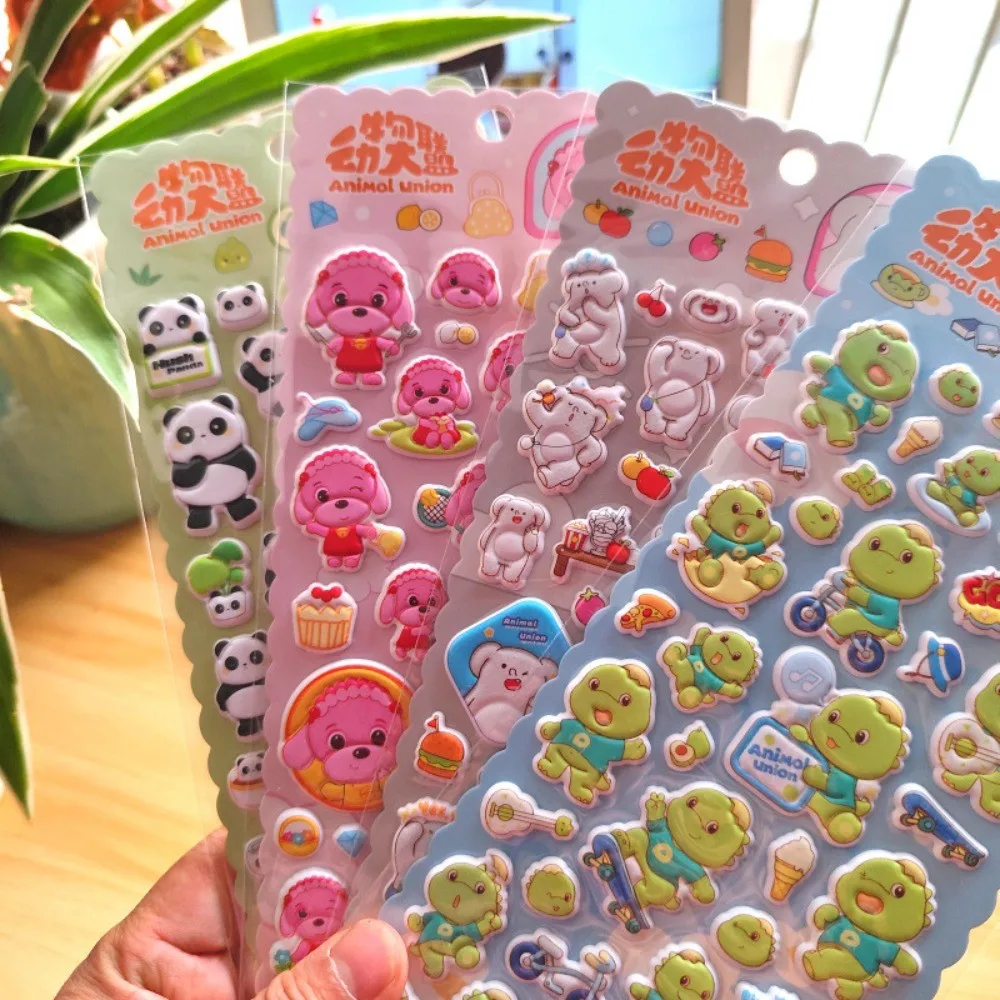 4-Piece لطيف الحيوان فقاعة ملصقات الفيل ديناصور جرو الباندا أنماط متعددة الكرتون BulingBuling ملصقات مخزن