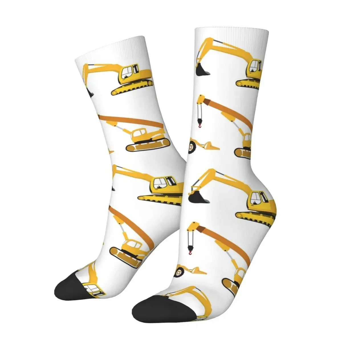 Construction Trucks - Excavator, Crane, Bulldozer And Backhoe Socks Harajuku Sweat Absorbing Stockings All Season Long Socks